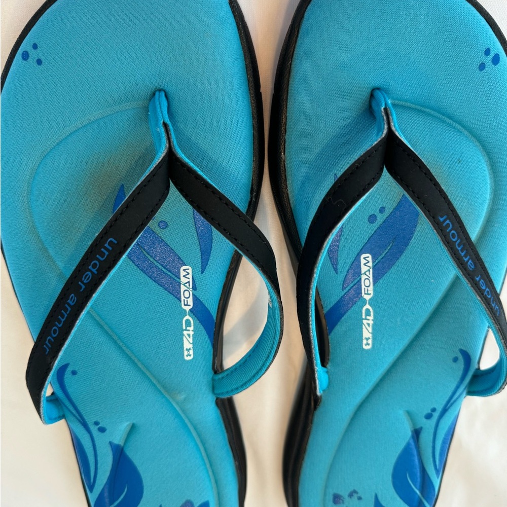 Under Armour Blue and Black Flip Flops
